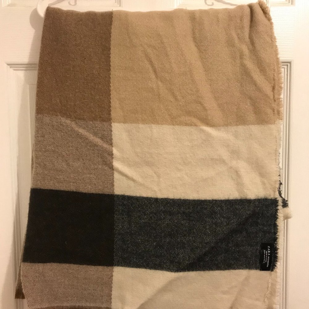 Zara Oversized Natural / Earth Tone Stripe Scarf